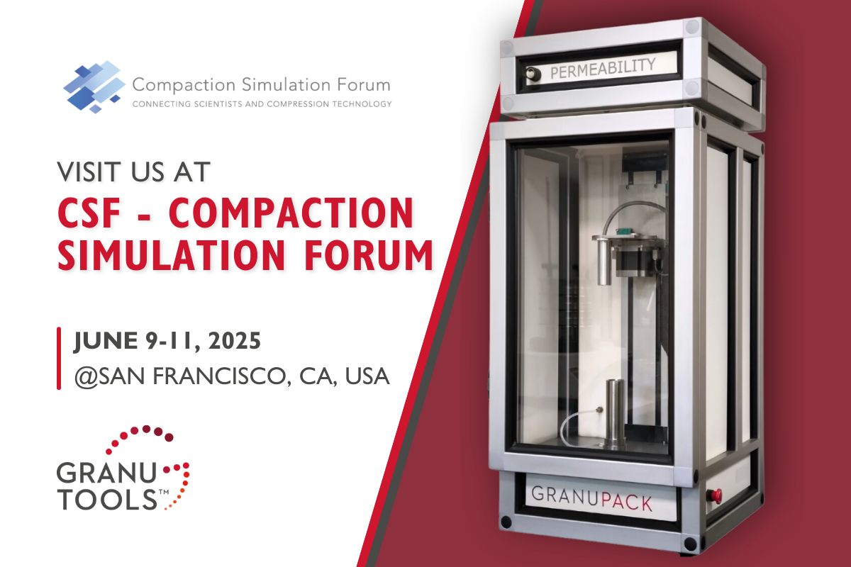 banner of Granutools to share that Granutools will attend CSF Compaction Simulation Forum 2025 from June 9 to 11 in San Francisco, USA